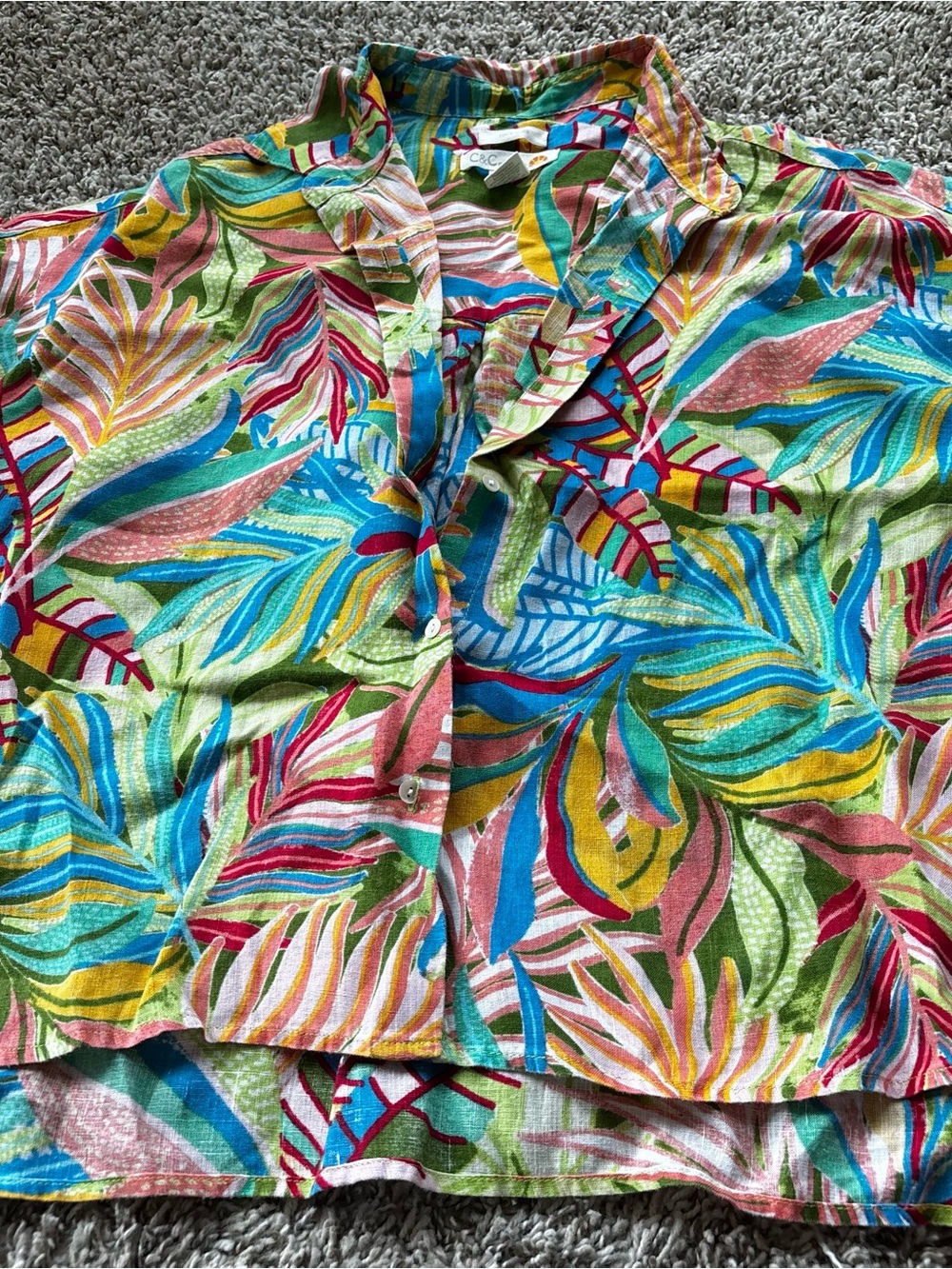 C&C California Tropical Leaf-Print Shorts in Blue, Pink, Green, Yellow linen